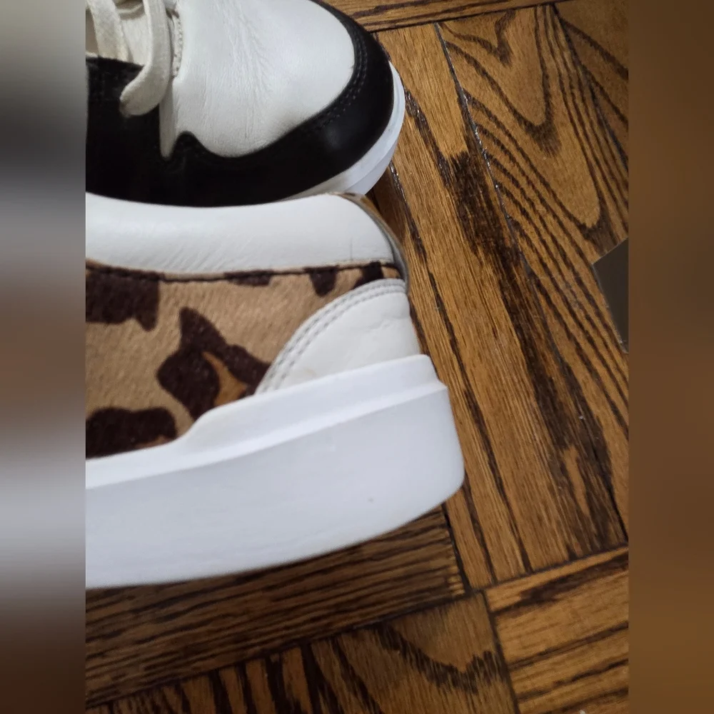 Cole Haan Women's White & Black Leather Leopard-Accent Sneaker Grand Crosscourt - Picture 4 of 16